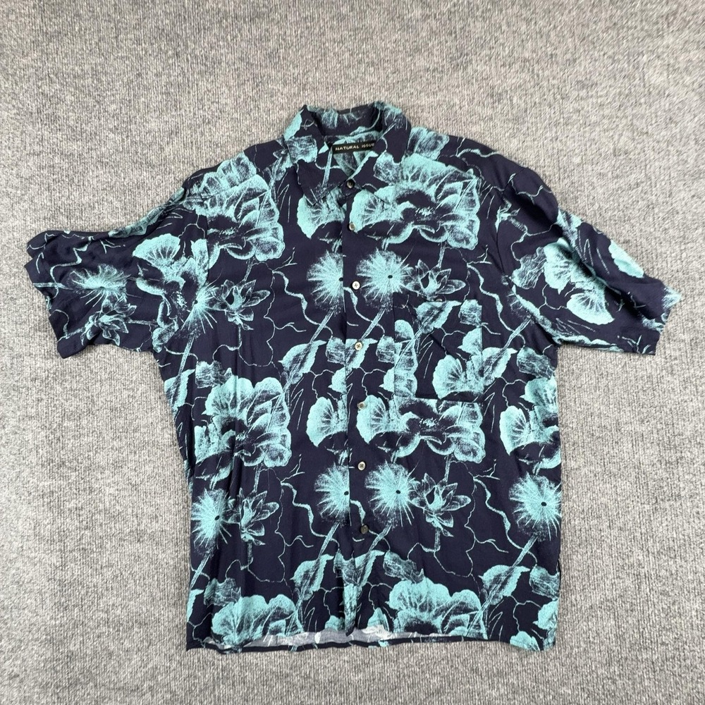 Natural Issue Shirt Mens Medium Blue Hawaiian‎ Floral Rayon Button Up Casual